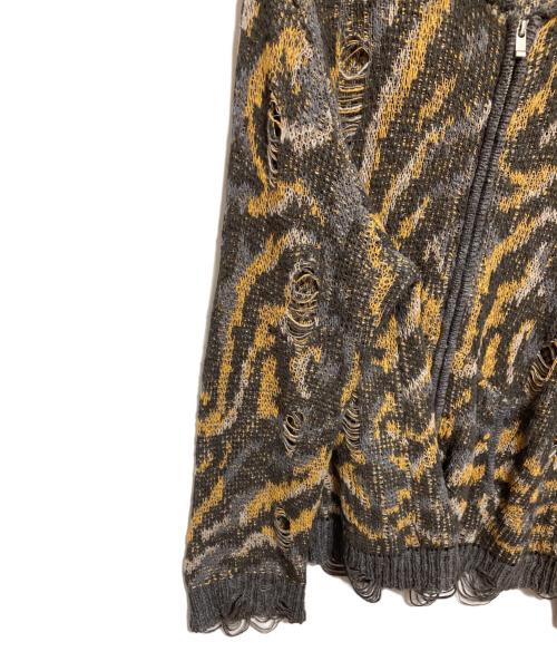 KAMIYA（カミヤ）KAMIYA (カミヤ) Camouflage Knit Zip-up Hoodie グレー×イエロー サイズ:Mの古着・服飾アイテム