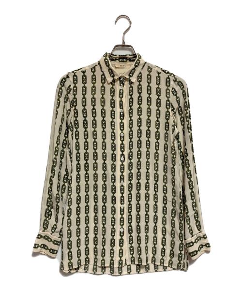 CELINE（セリーヌ）CELINE (セリーヌ) チェーン柄シルクシャツ ベージュ サイズ:36の古着・服飾アイテム