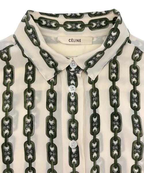 CELINE（セリーヌ）CELINE (セリーヌ) チェーン柄シルクシャツ ベージュ サイズ:36の古着・服飾アイテム
