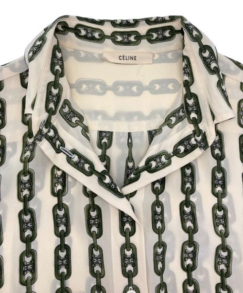 CELINE（セリーヌ）CELINE (セリーヌ) チェーン柄シルクシャツ ベージュ サイズ:36の古着・服飾アイテム