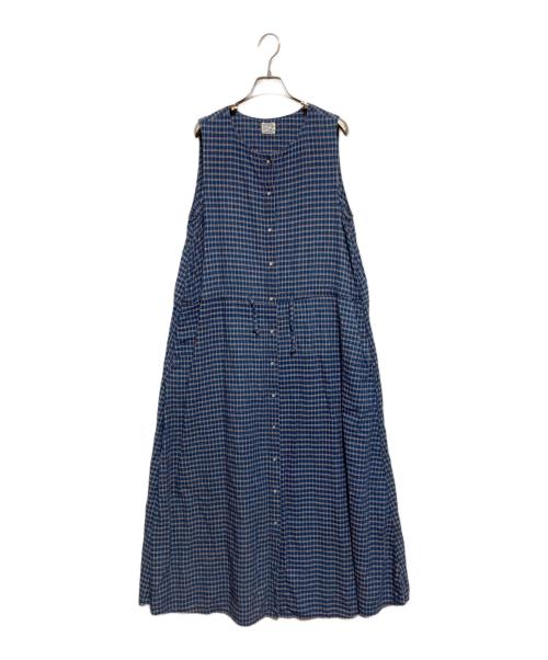 orSlow（オアスロウ）orSlow (オアスロウ) チェック スナップボタン ワンピース ネイビー サイズ:なし(下記参照)の古着・服飾アイテム
