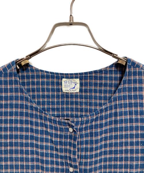 orSlow（オアスロウ）orSlow (オアスロウ) チェック スナップボタン ワンピース ネイビー サイズ:なし(下記参照)の古着・服飾アイテム