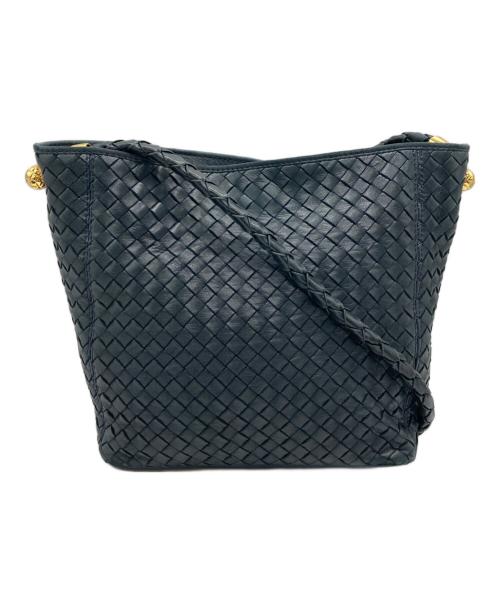BOTTEGA VENETA（ボッテガベネタ）BOTTEGA VENETA (ボッテガベネタ) イントレチャートショルダーバッグ ブルーの古着・服飾アイテム