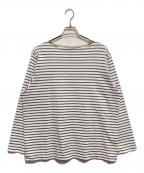 COMOLIコモリ）の古着「ボーダーボートネックカットソー」｜ホワイト