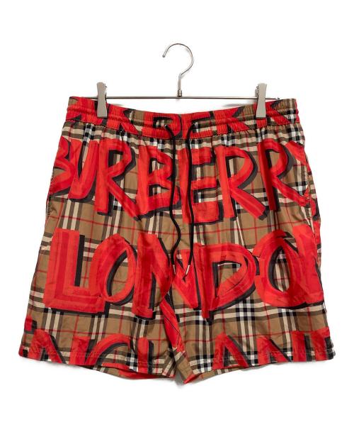 BURBERRY LONDON（バーバリーロンドン）BURBERRY LONDON (バーバリーロンドン) Graffiti Print Vintage Check Swim shorts オレンジ×ベージュ サイズ:Ｌの古着・服飾アイテム