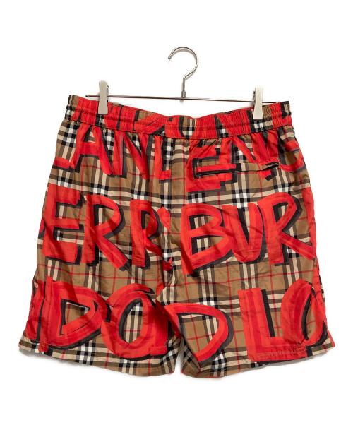 BURBERRY LONDON（バーバリーロンドン）BURBERRY LONDON (バーバリーロンドン) Graffiti Print Vintage Check Swim shorts オレンジ×ベージュ サイズ:Ｌの古着・服飾アイテム