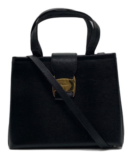 Salvatore Ferragamo（サルヴァトーレ フェラガモ）Salvatore Ferragamo (サルヴァトーレ フェラガモ) ヴァラ2WAYハンドバッグ ブラックの古着・服飾アイテム
