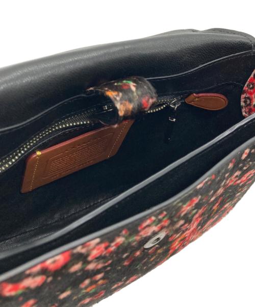 COACH（コーチ）COACH (コーチ) 花柄ハラコサドルバッグ ブラック×ピンクの古着・服飾アイテム
