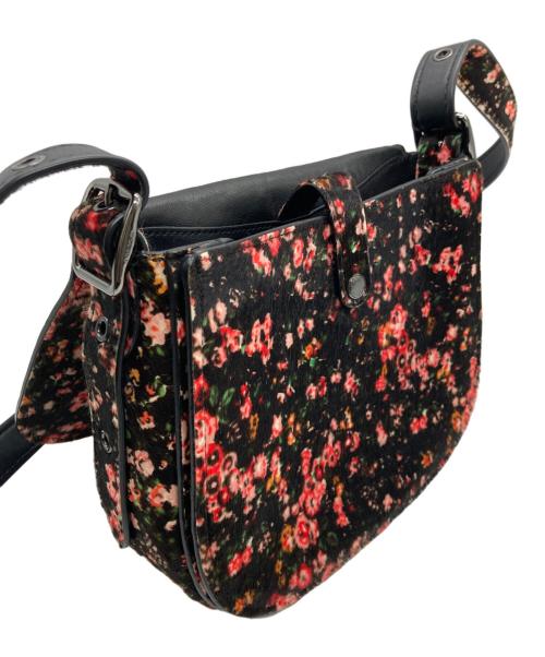 COACH（コーチ）COACH (コーチ) 花柄ハラコサドルバッグ ブラック×ピンクの古着・服飾アイテム