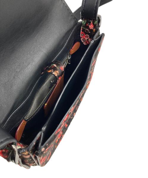 COACH（コーチ）COACH (コーチ) 花柄ハラコサドルバッグ ブラック×ピンクの古着・服飾アイテム