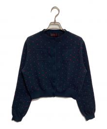 CABAN（キャバン）の古着「コットンカシミヤ ドットジャカードクルーネックカーディガン」｜ネイビー