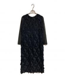 green label relaxing（グリーンレーベルリラクシング）の古着「フリンジジャカードソデシアー ワンピース」｜ネイビー