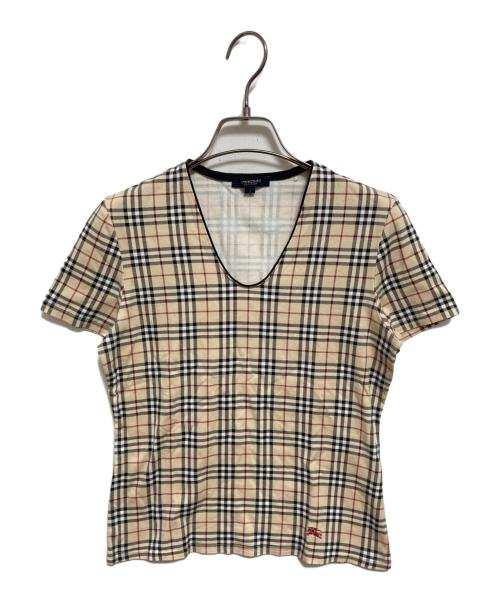 BURBERRY LONDON（バーバリーロンドン）BURBERRY LONDON (バーバリーロンドン) ホース刺繍チェックTシャツ ベージュ サイズ:1の古着・服飾アイテム