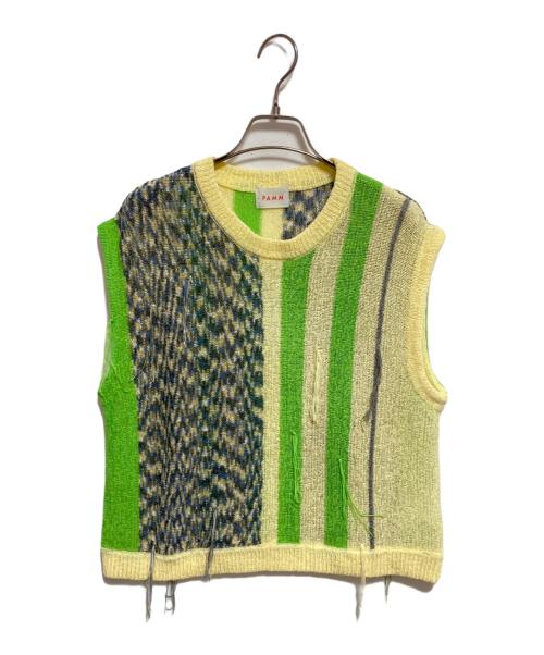 PAMM（パム）pamm (パム) ニットベスト イエロー×グリーン サイズ:FREEの古着・服飾アイテム
