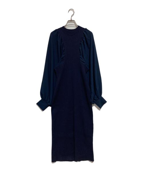 anuans（アニュアンス）anuans (アニュアンス) バルーンスリーブニットドッキングワンピース ネイビー サイズ:F 未使用品の古着・服飾アイテム