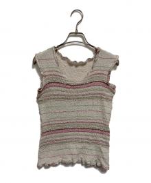 me ISSEY MIYAKE（ミーイッセイ ミヤケ）の古着「ノースリーブカットソー」｜ピンク×グリーン