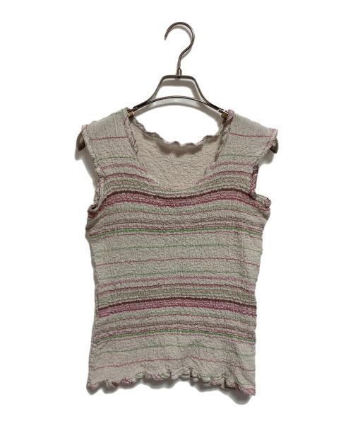 me ISSEY MIYAKE（ミーイッセイ ミヤケ）me ISSEY MIYAKE (ミーイッセイ ミヤケ) ノースリーブカットソー ピンク×グリーン サイズ:なしの古着・服飾アイテム