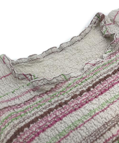 me ISSEY MIYAKE（ミーイッセイ ミヤケ）me ISSEY MIYAKE (ミーイッセイ ミヤケ) ノースリーブカットソー ピンク×グリーン サイズ:なしの古着・服飾アイテム