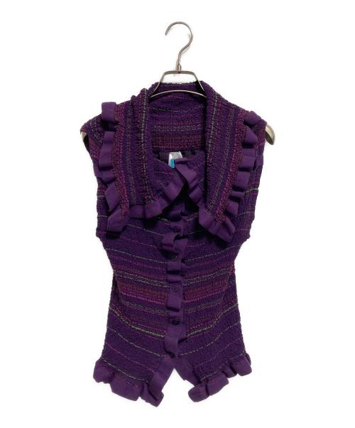 me ISSEY MIYAKE（ミーイッセイ ミヤケ）me ISSEY MIYAKE (ミーイッセイ ミヤケ) ボーダーノースリーブブラウス パープル サイズ:-の古着・服飾アイテム