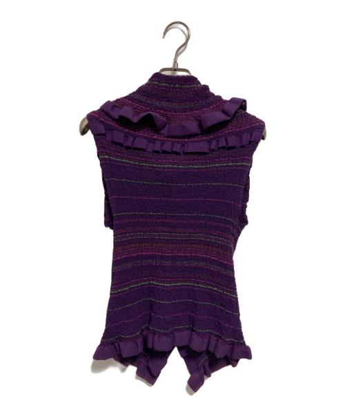 me ISSEY MIYAKE（ミーイッセイ ミヤケ）me ISSEY MIYAKE (ミーイッセイ ミヤケ) ボーダーノースリーブブラウス パープル サイズ:-の古着・服飾アイテム