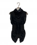me ISSEY MIYAKEミーイッセイ ミヤケ）の古着「カリフラワーベロアベルベット切替カットソー」｜ブラック