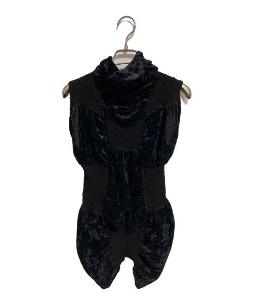 me ISSEY MIYAKE（ミーイッセイ ミヤケ）me ISSEY MIYAKE (ミーイッセイ ミヤケ) カリフラワーベロアベルベット切替カットソー ブラック サイズ:-の古着・服飾アイテム