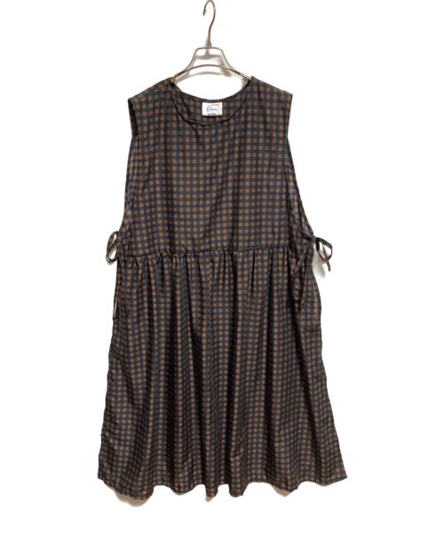 Yarmo（ヤーモ）Yarmo (ヤーモ) Gingham Print Tabard Dress ブラウン×ネイビー サイズ:下記参照の古着・服飾アイテム