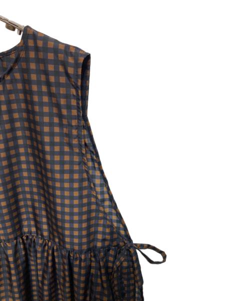 Yarmo（ヤーモ）Yarmo (ヤーモ) Gingham Print Tabard Dress ブラウン×ネイビー サイズ:下記参照の古着・服飾アイテム