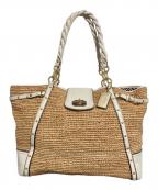 COACHコーチ）の古着「ラフィアトートバッグ」｜ベージュ×ホワイト