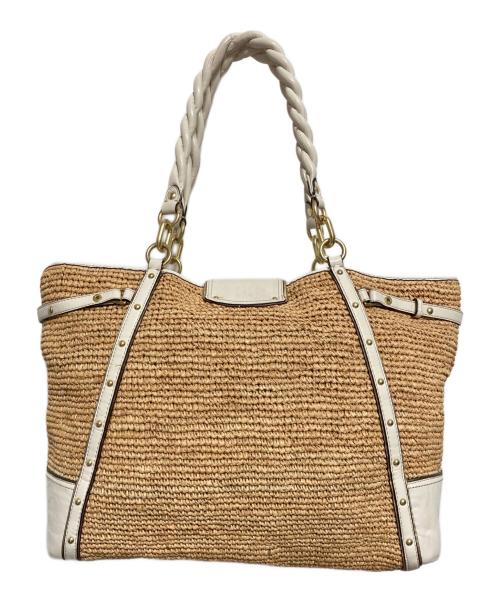 COACH（コーチ）COACH (コーチ) ラフィアトートバッグ ベージュ×ホワイトの古着・服飾アイテム