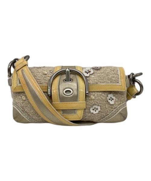 COACH（コーチ）COACH (コーチ) ツイードワンハンドルハンドバッグ ベージュ×イエローの古着・服飾アイテム