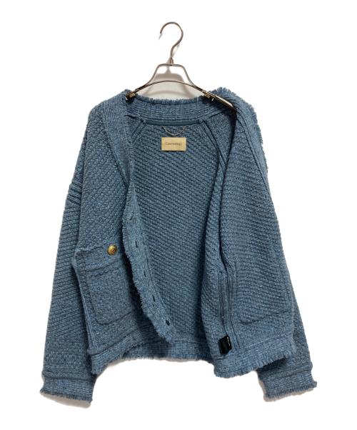 Curensology（カレンソロジー）Curensology (カレンソロジー) ツイーディ ヤーン カーディガン ブルー サイズ:Fの古着・服飾アイテム