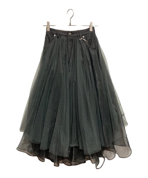 Belle vintage（ベル ヴィンテージ）BELLE VINTAGE (ベル ヴィンテージ) デニムドッキング チュールスカート ブラック サイズ:S 未使用品の古着・服飾アイテム