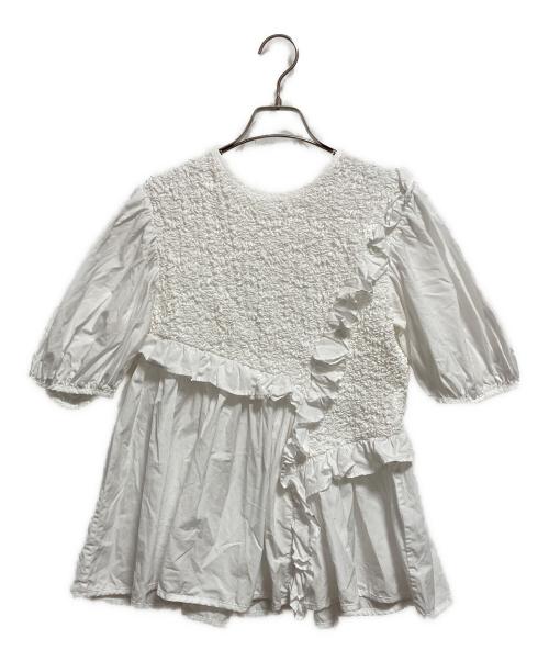 CECILIE BAHNSEN（セシリーバンセン）CECILIE BAHNSEN (セシリーバンセン) パフスリーブフリル切替ブラウス ホワイト サイズ:UK10の古着・服飾アイテム