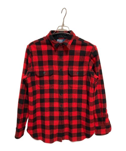 POLO RALPH LAUREN（ポロ・ラルフローレン）POLO RALPH LAUREN (ポロ・ラルフローレン) 90’S ウールタブカラーチェックシャツ レッド サイズ:Mの古着・服飾アイテム
