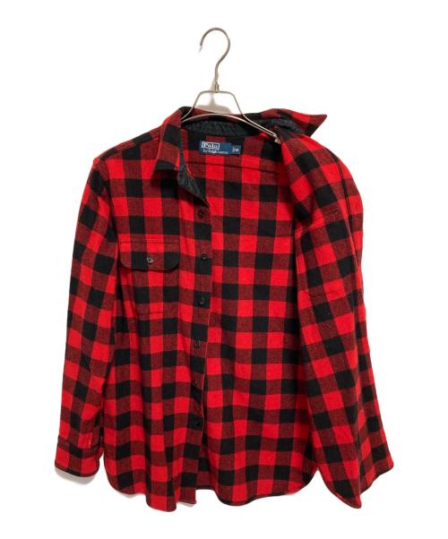 POLO RALPH LAUREN（ポロ・ラルフローレン）POLO RALPH LAUREN (ポロ・ラルフローレン) 90’S ウールタブカラーチェックシャツ レッド サイズ:Mの古着・服飾アイテム