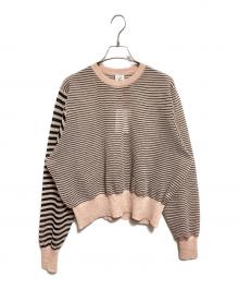 6(ROKU) BEAUTY&YOUTH（ロク ビューティーアンドユース）の古着「シアー ボーダークルーネック プルオーバー」｜ベージュ