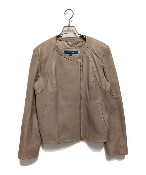 COLE HAAN（コールハーン）COLE HAAN (コールハーン) ジップ フロント レザー ジャケット ベージュ サイズ:Lの古着・服飾アイテム