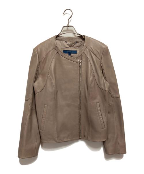 COLE HAAN（コールハーン）COLE HAAN (コールハーン) ジップ フロント レザー ジャケット ベージュ サイズ:Lの古着・服飾アイテム