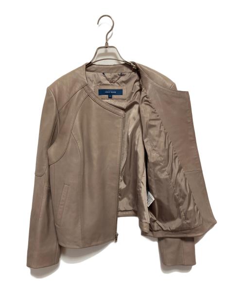 COLE HAAN（コールハーン）COLE HAAN (コールハーン) ジップ フロント レザー ジャケット ベージュ サイズ:Lの古着・服飾アイテム