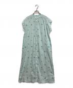 ne quittez pasヌキテパ）の古着「Cotton Voile Dot Leaf Embroidery Shirts Dress」｜ブルー