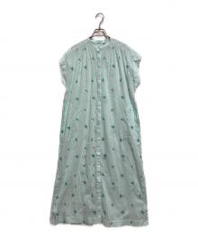 ne quittez pas（ヌキテパ）の古着「Cotton Voile Dot Leaf Embroidery Shirts Dress」｜ブルー
