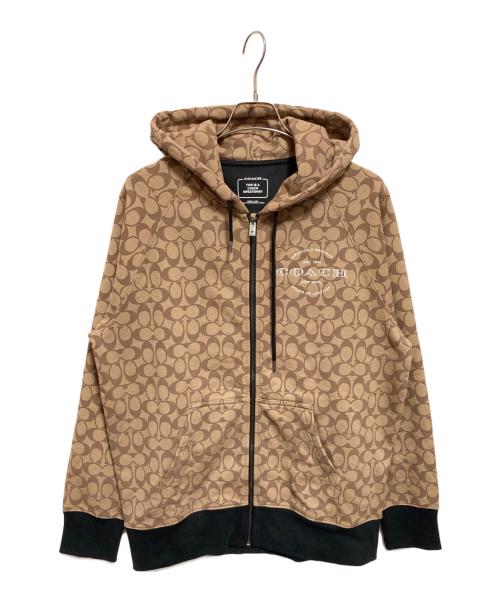 COACH（コーチ）COACH (コーチ) シグネチャー ジップ フーディー ベージュ サイズ:Mの古着・服飾アイテム