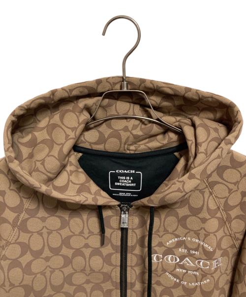 COACH（コーチ）COACH (コーチ) シグネチャー ジップ フーディー ベージュ サイズ:Mの古着・服飾アイテム