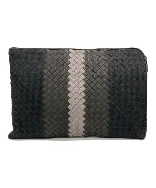 BOTTEGA VENETA（ボッテガベネタ）BOTTEGA VENETA (ボッテガベネタ) イントレチャートクラッチバッグ グレー×ブラウンの古着・服飾アイテム