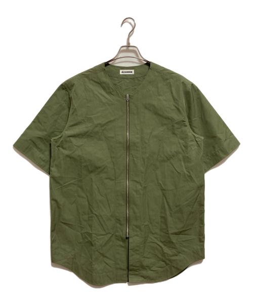 JIL SANDER（ジルサンダー）JIL SANDER (ジルサンダー) ノーカラージップシャツ グリーン サイズ:48の古着・服飾アイテム