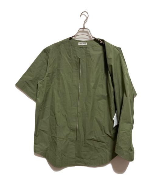 JIL SANDER（ジルサンダー）JIL SANDER (ジルサンダー) ノーカラージップシャツ グリーン サイズ:48の古着・服飾アイテム