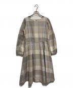 BLUE LABEL CRESTBRIDGEブルーレーベルクレストブリッジ）の古着「チェックウールビエラワンピース」｜ベージュ