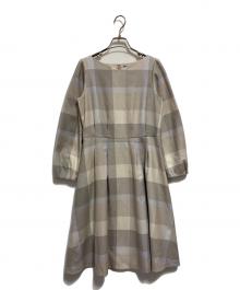 BLUE LABEL CRESTBRIDGE（ブルーレーベルクレストブリッジ）の古着「チェックウールビエラワンピース」｜ベージュ