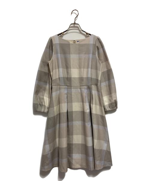 BLUE LABEL CRESTBRIDGE（ブルーレーベルクレストブリッジ）BLUE LABEL CRESTBRIDGE (ブルーレーベルクレストブリッジ) チェックウールビエラワンピース ベージュ サイズ:38の古着・服飾アイテム